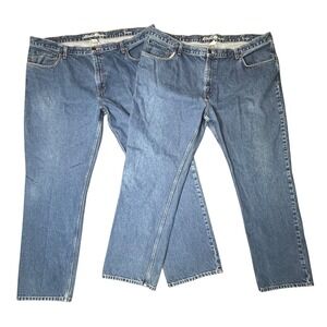 Eddie Bauer Mens Jeans 44x32 Actual Fit 46x31 Slim Straight Blue Denim Cotton X2